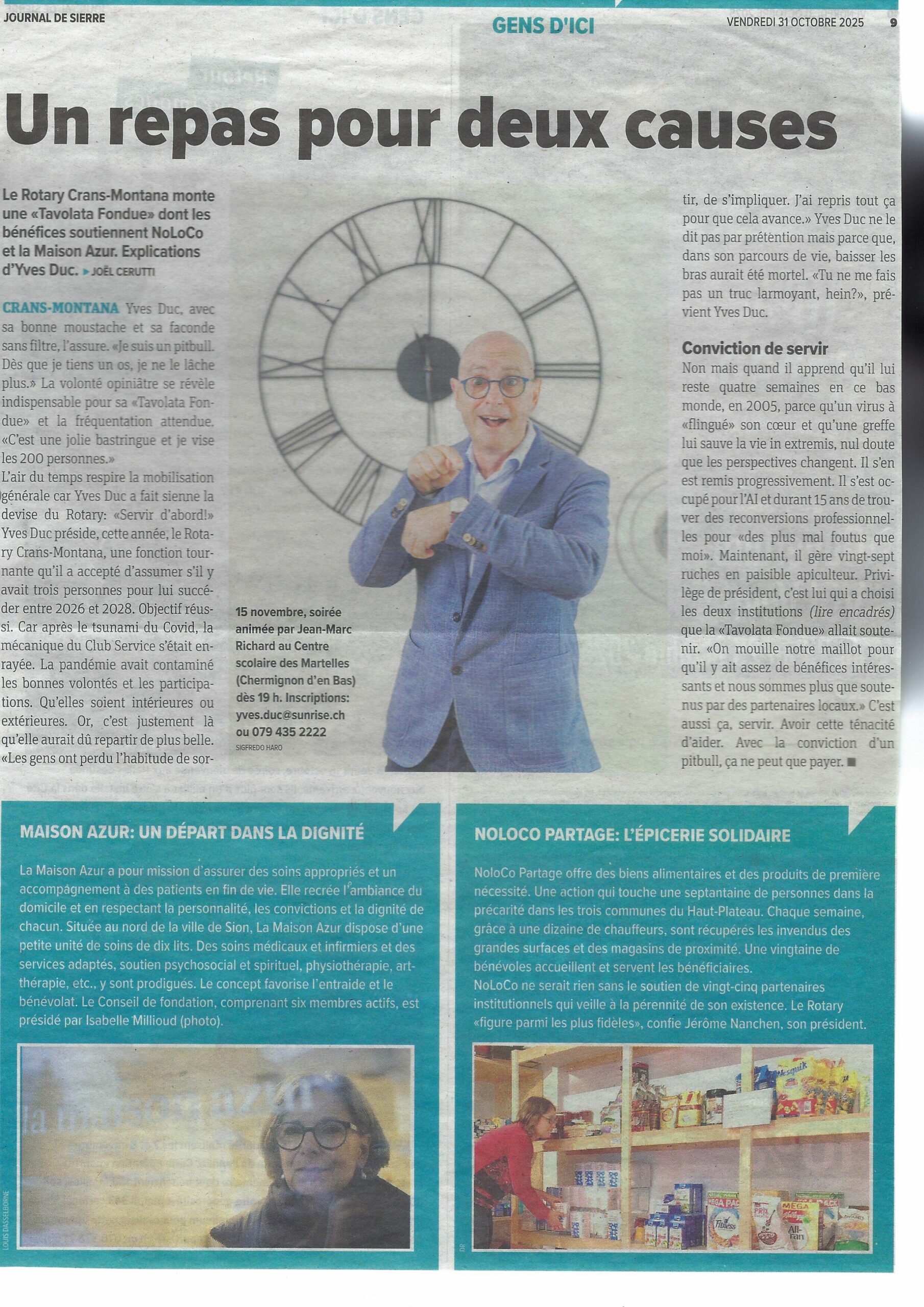 Article Journal de Sierre — Un repas pour deux causes — 31 octobre 2025